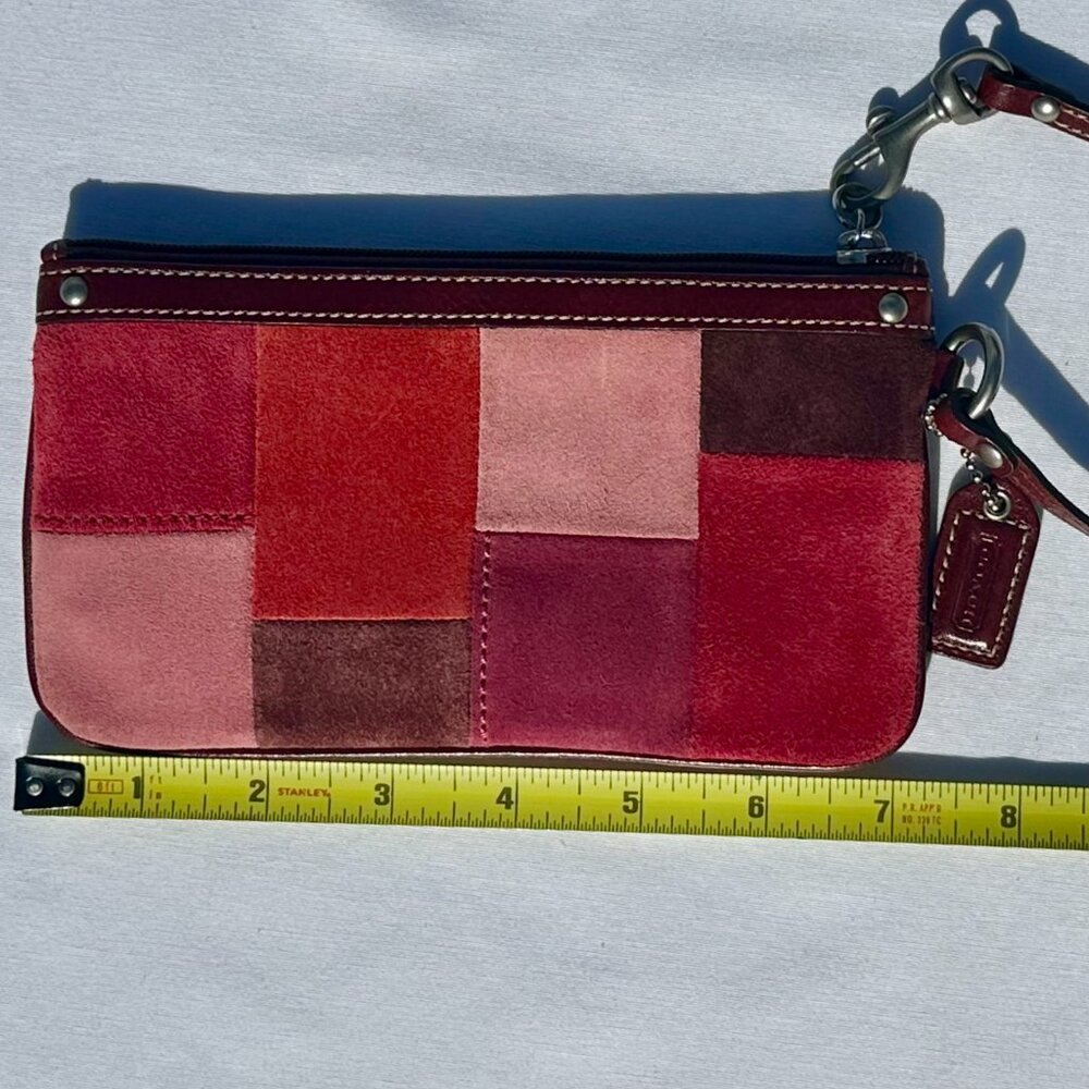 COACH Hampton Mosaic Suede Berry Patchwork Wristlet Leather Silver NWOT 140200 - Picture 7 of 12